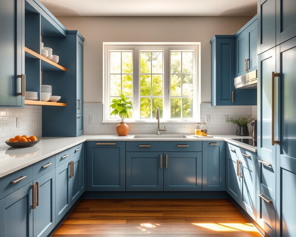blue kitchen cabinet