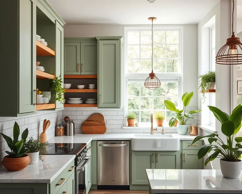 Sage green kitchen