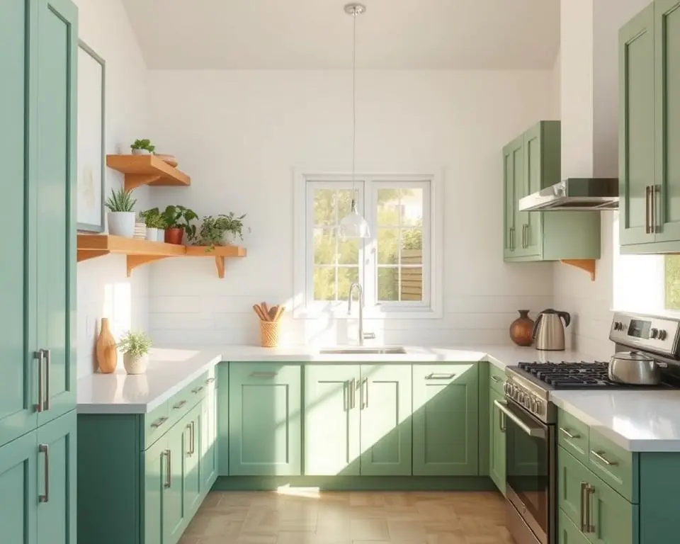 green kitchen cabinets