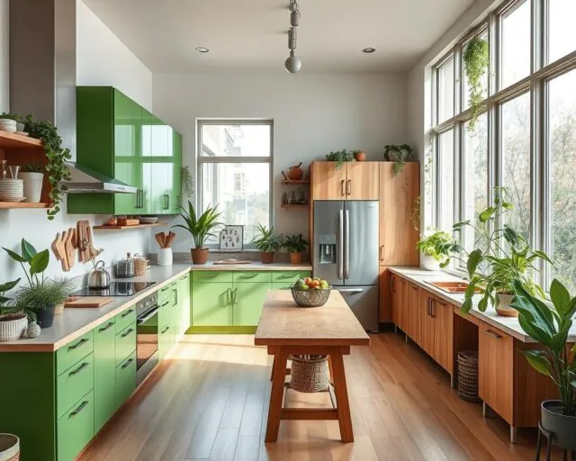 green kitchen cabinets